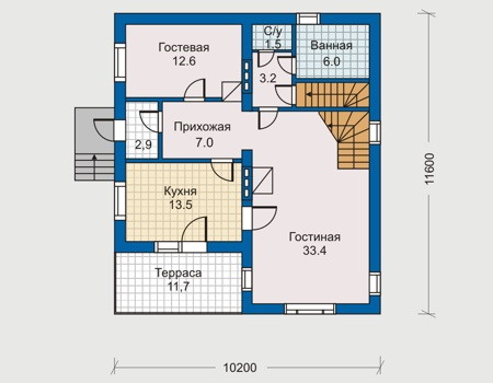 Планировка первого этажа :: Проект дома из газобетона 50-54