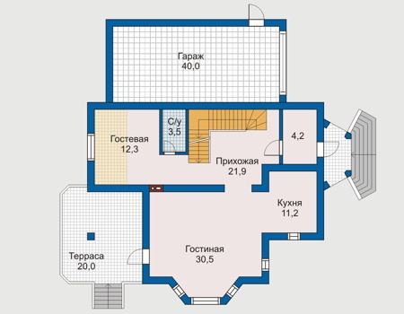 Планировка первого этажа :: Проект дома из газобетона 50-62