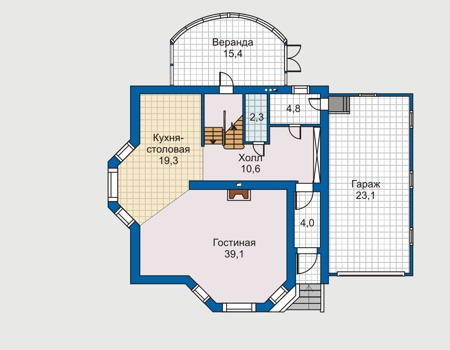 Планировка первого этажа :: Проект дома из газобетона 50-65