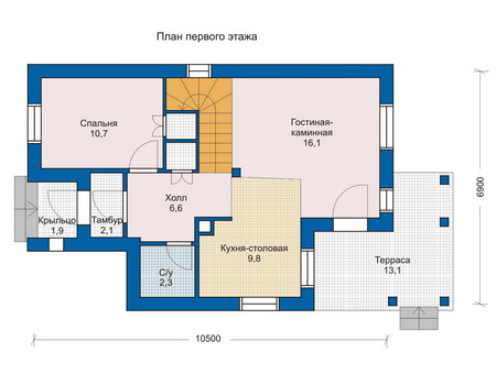 Планировка первого этажа :: Проект дома из газобетона 51-50
