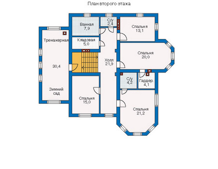 Планировка второго этажа :: Проект дома из газобетона 51-87