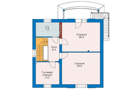 Планировка второго этажа :: Проект дома из газобетона 52-15
