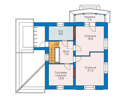 Планировка второго этажа :: Проект дома из газобетона 52-17
