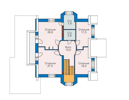 Планировка мансардного этажа :: Проект дома из газобетона 52-22