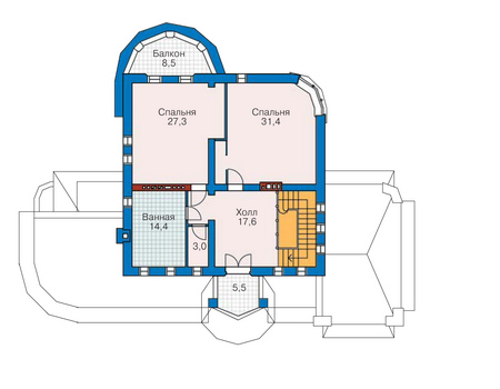 Планировка второго этажа :: Проект дома из газобетона 52-25