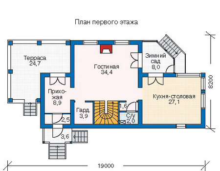 Планировка первого этажа :: Проект дома из газобетона 52-29