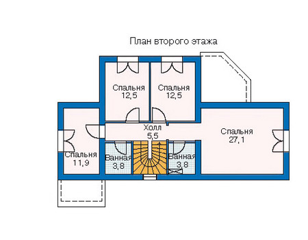 Планировка второго этажа :: Проект дома из газобетона 52-29