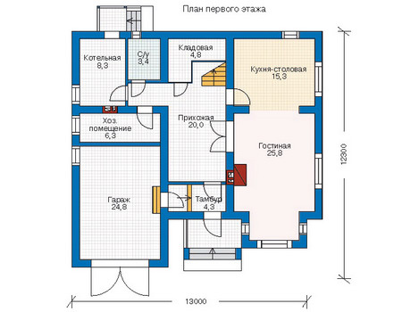 Планировка первого этажа :: Проект дома из газобетона 52-35