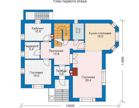 Планировка первого этажа :: Проект дома из газобетона 52-36