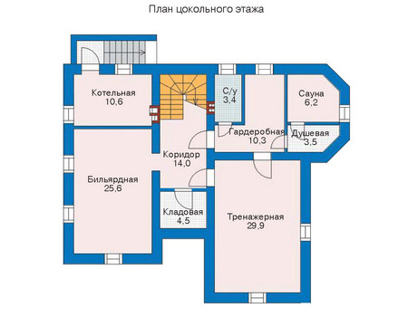 Планировка цокольного этажа :: Проект дома из газобетона 52-36