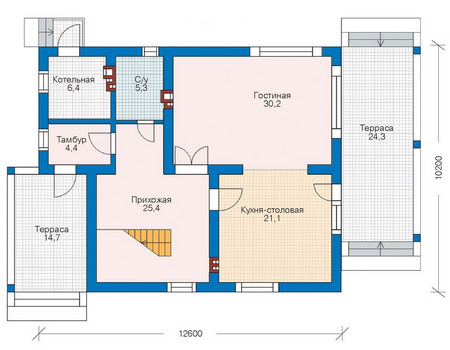 Планировка первого этажа :: Проект дома из газобетона 52-39