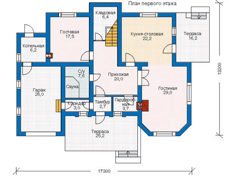 Планировка первого этажа :: Проект дома из газобетона 52-48