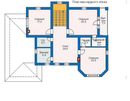 Планировка мансардного этажа :: Проект дома из газобетона 52-48
