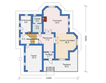 Планировка первого этажа :: Проект дома из газобетона 52-54