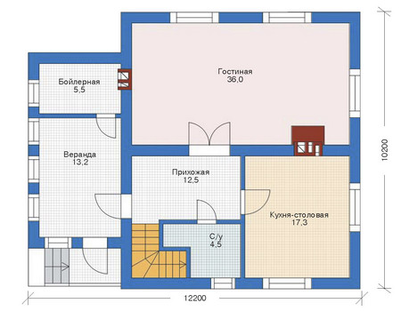 Планировка первого этажа :: Проект дома из газобетона 52-71
