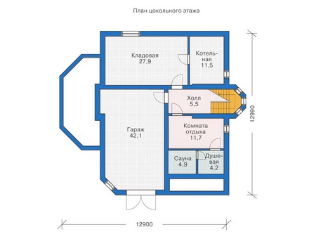 Планировка цокольного этажа :: Проект дома из газобетона 52-83