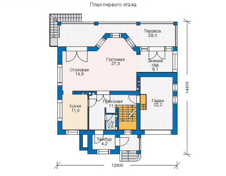 Планировка первого этажа :: Проект дома из газобетона 52-96