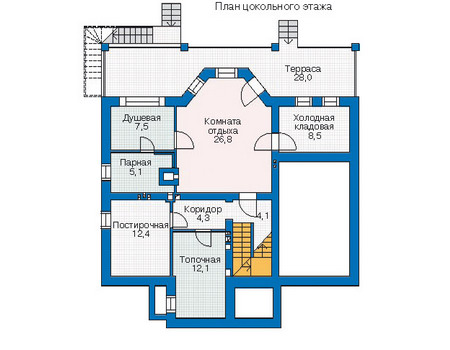 Планировка цокольного этажа :: Проект дома из газобетона 52-96