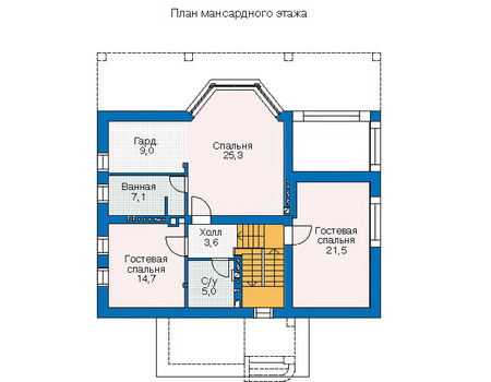 Планировка мансардного этажа :: Проект дома из газобетона 52-96