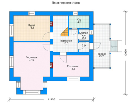 Планировка первого этажа :: Проект дома из газобетона 53-16