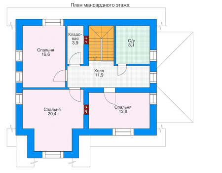 Планировка мансардного этажа :: Проект дома из газобетона 53-16