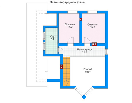 Планировка мансардного этажа :: Проект дома из газобетона 53-17
