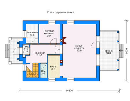 Планировка первого этажа :: Проект дома из газобетона 53-20