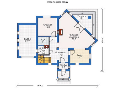 Планировка первого этажа :: Проект дома из газобетона 53-22