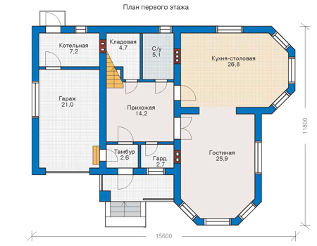 Планировка первого этажа :: Проект дома из газобетона 53-29