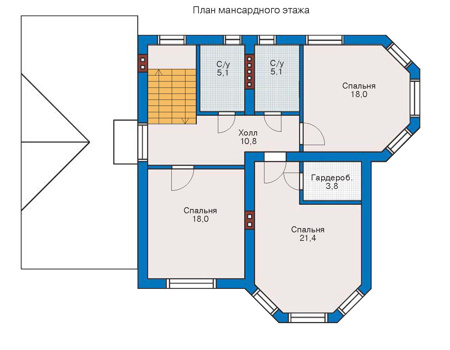 Планировка мансардного этажа :: Проект дома из газобетона 53-29