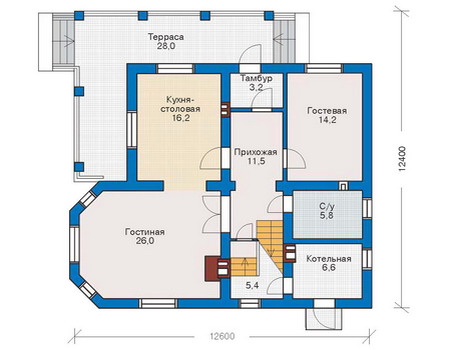 Планировка первого этажа :: Проект дома из газобетона 53-30
