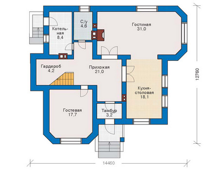 Планировка первого этажа :: Проект дома из комбинированных материалов 53-32