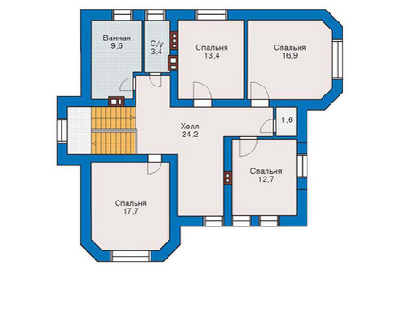 Планировка второго этажа :: Проект дома из комбинированных материалов 53-32