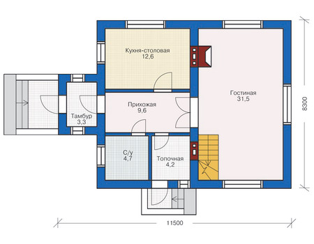 Планировка первого этажа :: Проект дома из газобетона 53-34