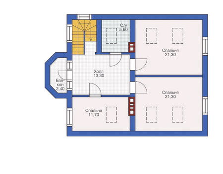 Планировка второго этажа :: Проект дома из газобетона 53-40