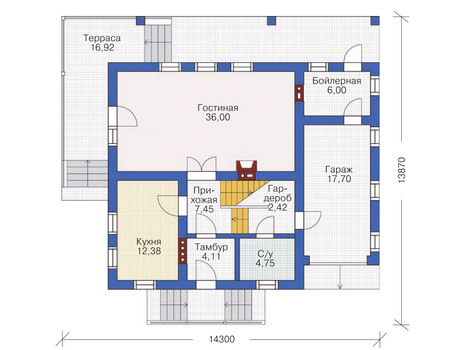 Планировка первого этажа :: Проект дома из газобетона 53-41