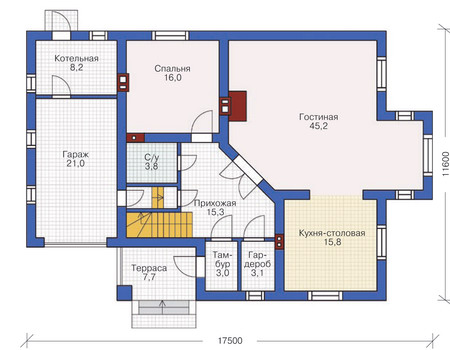 Планировка первого этажа :: Проект дома из газобетона 53-45