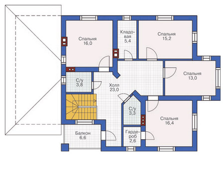 Планировка второго этажа :: Проект дома из газобетона 53-45