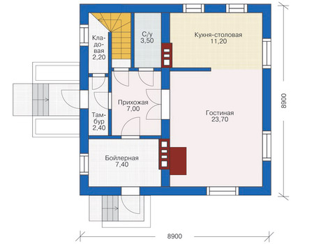 Планировка первого этажа :: Проект дома из газобетона 53-47