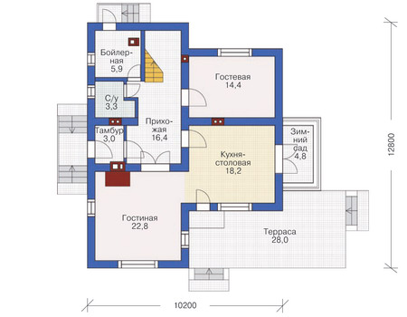 Планировка первого этажа :: Проект дома из газобетона 53-48