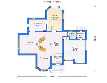 Планировка первого этажа :: Проект дома из газобетона 53-63