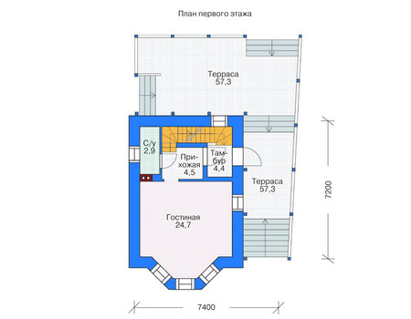 Планировка первого этажа :: Проект дома из газобетона 53-70