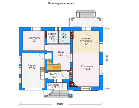 Планировка первого этажа :: Проект дома из газобетона 53-73
