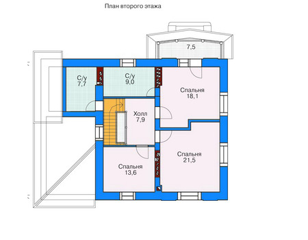 Планировка второго этажа :: Проект дома из газобетона 53-73