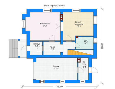 Планировка первого этажа :: Проект дома из газобетона 53-75