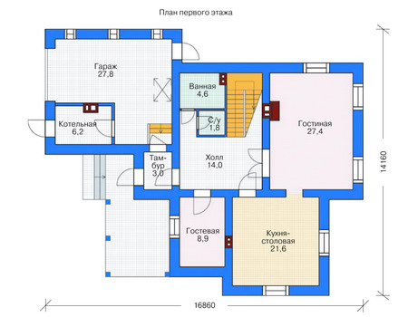 Планировка первого этажа :: Проект дома из газобетона 53-76