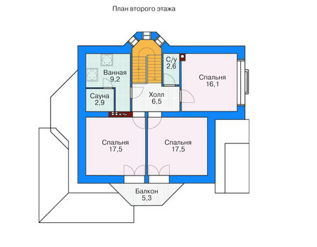 Планировка второго этажа :: Проект дома из газобетона 53-78