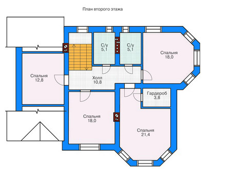 Планировка второго этажа :: Проект дома из газобетона 53-82
