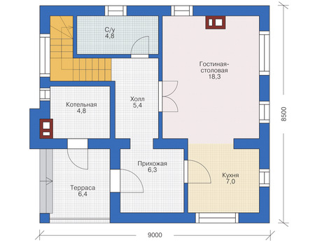 Планировка первого этажа :: Проект дома из газобетона 53-89