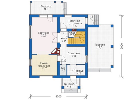 Планировка первого этажа :: Проект дома из газобетона 53-95